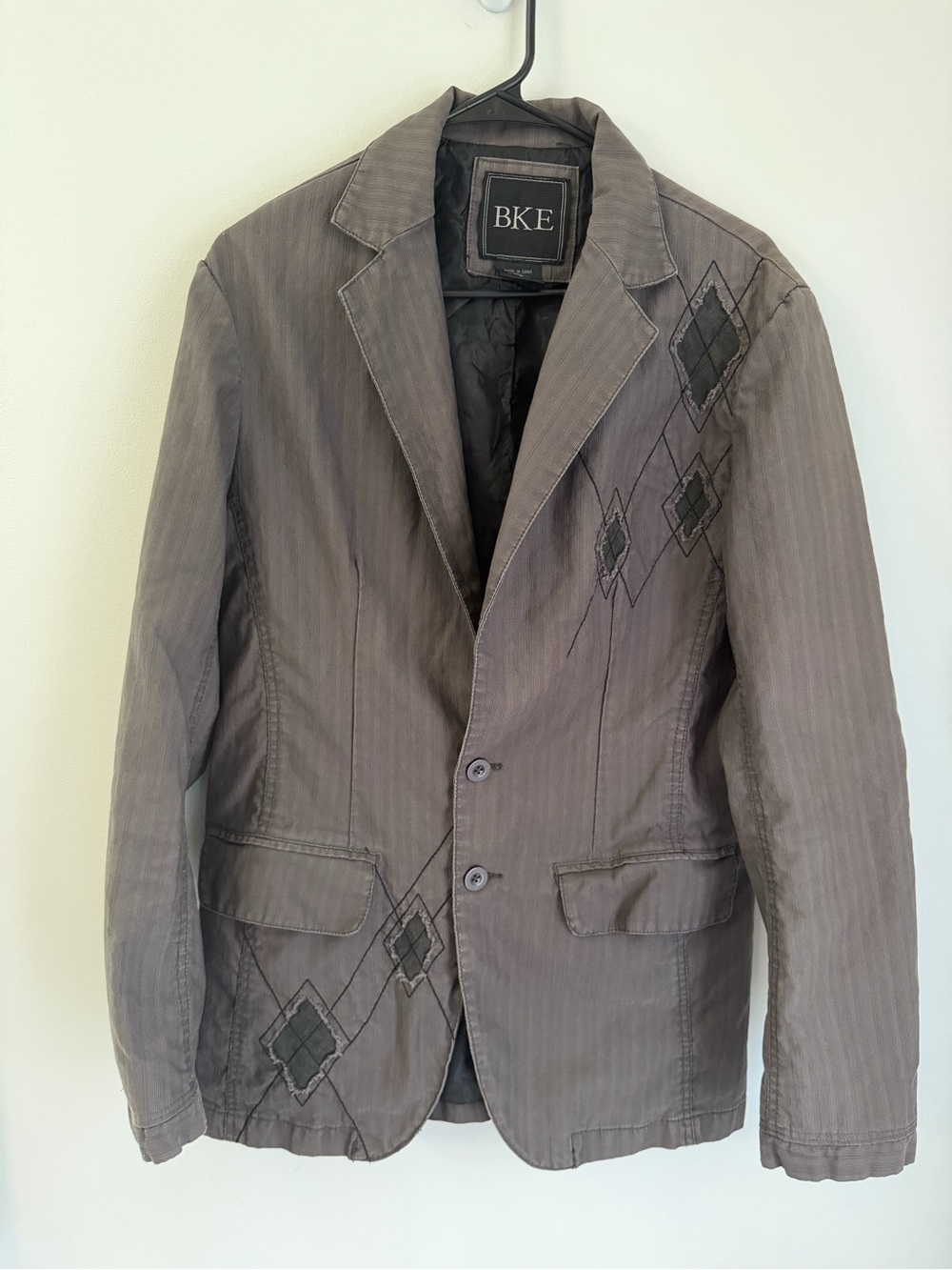 BKE Mens Diamond Embroidered Blazer Jacket Gray Cotton Medium Lined Casual